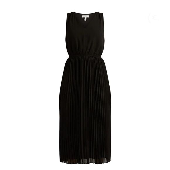 Sofia Vergara Sleeveless Pleated V-Neck Sheer Dress, Above Ankle Length, Size S - Picture 1 of 7